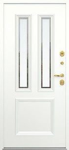 Входная дверь AG6001 Насыщенный изумруд / Белый камень, стеклопакет, капитель - вид изнутри
