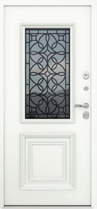 Входная дверь AG6045 Мерцающая полночь / Белый камень, стеклопакет, капитель - вид изнутри