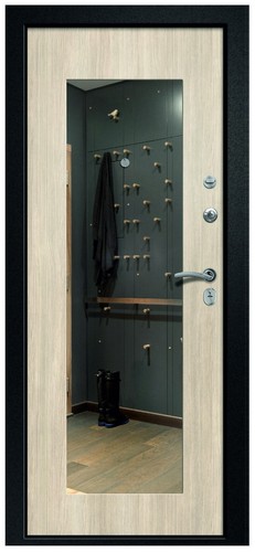 Входная дверь Медея-311 сатин черный / лиственница светлая (с зеркалом)
