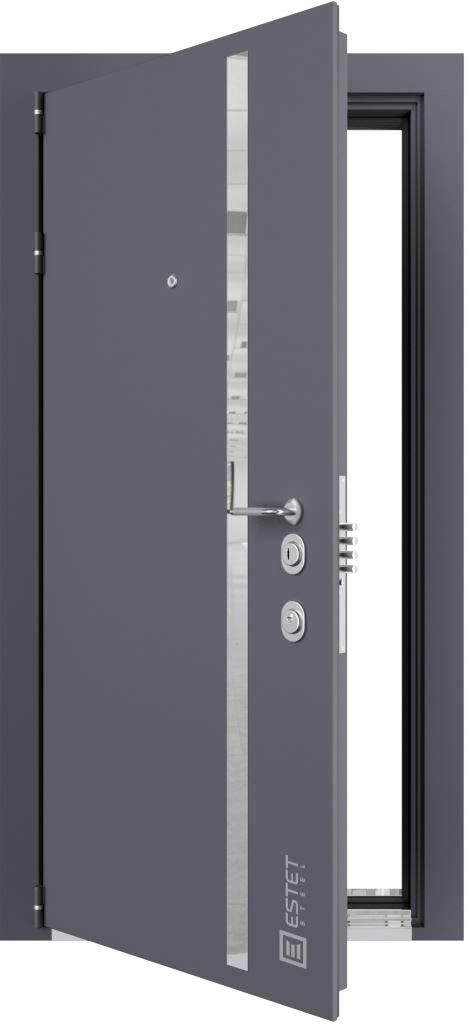 Входная дверь Премиум-1 Муар серый / Премиум керамик, стекло лакобель черный