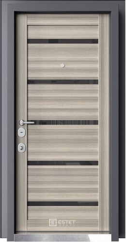 Входная дверь Премиум-1 Муар серый / Премиум керамик, стекло лакобель черный