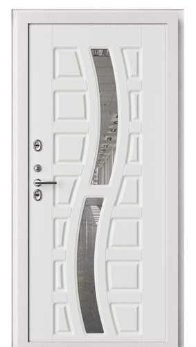 Входная дверь Аляска-2.2 шагрень белая / белая + стеклопакет, ковка
