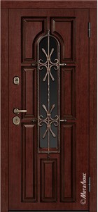 Входная дверь Grandwood СМ460/19 красное дерево, патина / дуб беловежский + стеклопакет