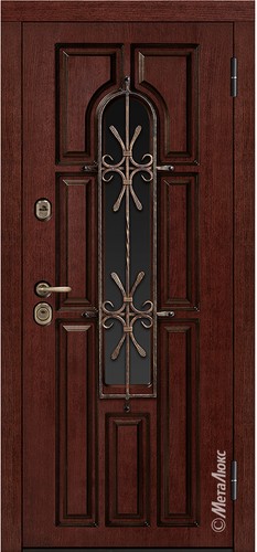 Входная дверь Grandwood СМ460/70 Е2 красное дерево, патина / дуб беловежский + стеклопакет