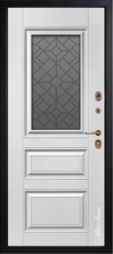 Входная дверь Grandwood СМ465/17 тик, патина / белый + стеклопакет