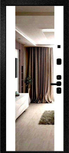 Входная дверь Орфей-711 бетон лофт серый + черный / силк сноу + зеркало