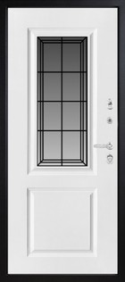 Входная дверь Grandwood СМ456/72 Е2 графит, патина декративный штапик /пленка, белый - вид изнутри