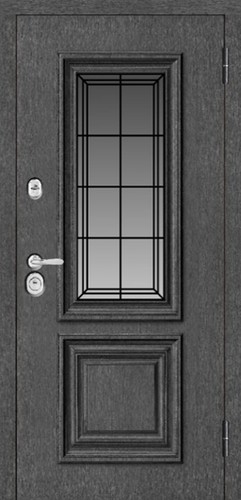 Входная дверь Grandwood СМ456/72 Е2 графит, патина декративный штапик /пленка, белый