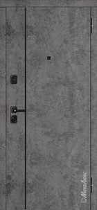 Входная дверь Статус М797/2 бетон темный,  декоративный молдинг черный/атлантика, ставка стекло матовое графит