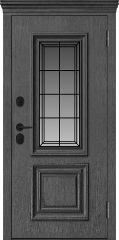 Входная дверь Artwood СМ1763/35 графит, стеклопакет с вкладной декоративной решеткой, декоративный штапик/патина декоративный штапик/дуб полярный, патина