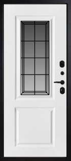 Входная дверь Artwood СМ1763/ 25 Е2 графит, стеклопакет с вкладной декоративной решеткой, декоративный штапик/патина декоративный штапик/белый, патина - вид изнутри