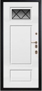 Входная дверь Artwood  СМ1768/ 44 Е2 малахит,стеклопает с вкладной декоративной решеткой, декоративный штапик/белый, стеклопает с вкладной декоративной решеткой - вид изнутри