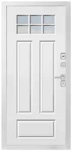Входная дверь АВРОРА 451 Е1 стеклопакет, капитель белый / белый - вид изнутри