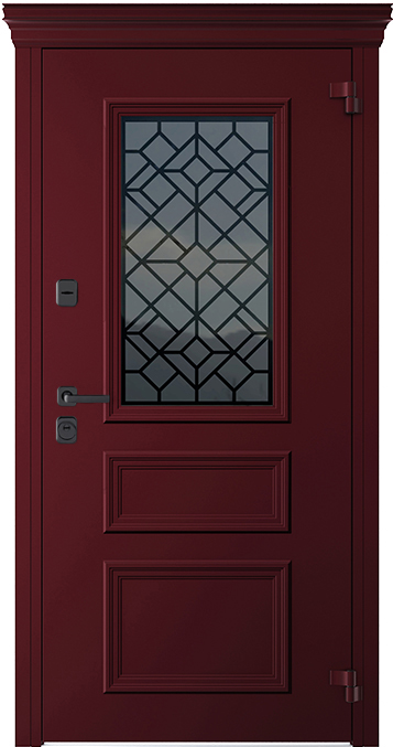Входная дверь AG6002 Багряный рубин / Слоновая кость, стеклопакет, капитель