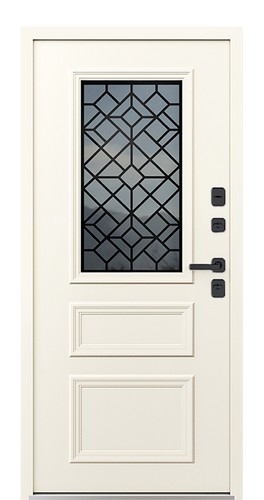 Входная дверь AG6002 Багряный рубин / Слоновая кость, стеклопакет, капитель