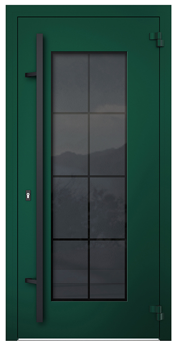Входная дверь AG6041 Насыщенный изумруд / Белый камень, стеклопакет