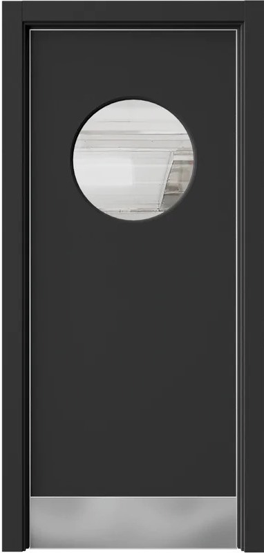 Специализированная дверь СД2 со вставкой из нержавеющей стали, алюминиевая кромка, черный кварц